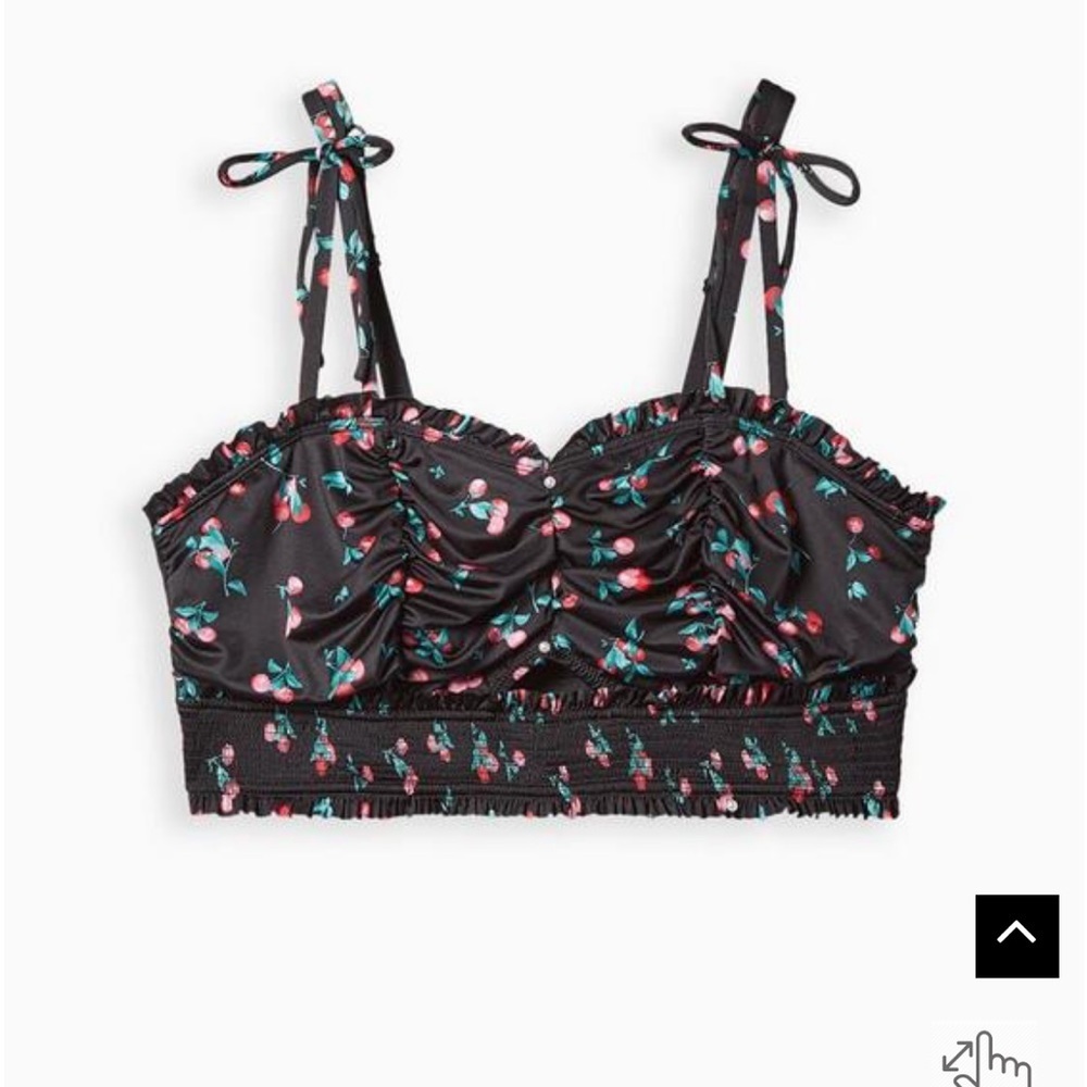 Torrid Smocked Keyhole Bralette - Microfiber Cherries Black Size 1x aka 14/16